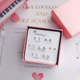 7 Pairs/set Of Simple One Week Earrings Set Fashion Earrings Combination Set Female Love Star Moon Flower Simple Cute Stud Earrings Jewelry