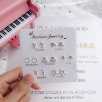 7 Pairs/set Of Simple One Week Earrings Set Fashion Earrings Combination Set Female Love Star Moon Flower Simple Cute Stud Earrings Jewelry