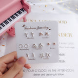 7 Pairs/set Of Simple One Week Earrings Set Fashion Earrings Combination Set Female Love Star Moon Flower Simple Cute Stud Earrings Jewelry
