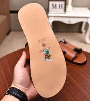 S-shoe H.e.r.m.e.s Spring Summer New Flat-bottom Wear Lazy Beach Toe Comfort Joker Slippers Women's Genuine Cow Leather Slippers Couple Indoor Non-slip Men Women Home Fashion Casual Single Shoes PVC Soft Soles