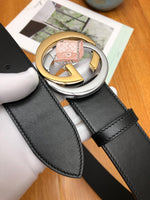 A-accessories GUCCI 3.8cm Men's Casual Leather Belt Trinity Style for Jeans Khakis Dress Leather Strap Silver Prong Buckle Belt