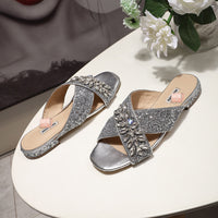 S-shoe MIU MIU New Women Casual Summer Flat Slippers Flip Flops Female Crystal Outside Shoes Girls Comfortable Woman Footwear