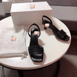 S-shoe N.E.O.U.S Summer Single Cusp Shoe Strappy Heels Solid Buckle Classics Color Block Shoes Slip-on strappy leather sandals with a geometric heel