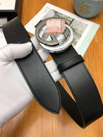 A-accessories GUCCI 3.8cm Men's Casual Leather Belt Trinity Style for Jeans Khakis Dress Leather Strap Silver Prong Buckle Belt