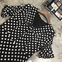 D-clothing Dior Dresses for Women V Neck Ruffle Polka Dot Loose Swing Casual Short T-Shirt Dress