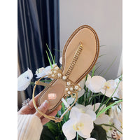 S-shoe R.e.n.e C.a.o.v.i.l.l.a Women's Beaded Flat Sandals Pearl Beach Toe Ring Casual Bohemia Summer Sandals