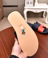 S-shoe H.e.r.m.e.s Spring Summer New Flat-bottom Wear Lazy Beach Toe Comfort Joker Slippers Women's Genuine Cow Leather Slippers Couple Indoor Non-slip Men Women Home Fashion Casual Single Shoes PVC Soft Soles