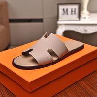 S-shoe H.e.r.m.e.s Spring Summer New Flat-bottom Wear Lazy Beach Toe Comfort Joker Slippers Women's Genuine Cow Leather Slippers Couple Indoor Non-slip Men Women Home Fashion Casual Single Shoes PVC Soft Soles