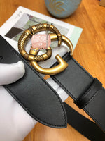 A-accessories GUCCI 3.8cm Men's Casual Leather Belt Trinity Style for Jeans Khakis Dress Leather Strap Silver Prong Buckle Belt