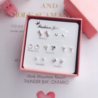 7 Pairs/set Of Simple One Week Earrings Set Fashion Earrings Combination Set Female Love Star Moon Flower Simple Cute Stud Earrings Jewelry