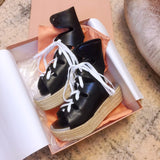 S-shoe MIU MIU Women High Shoes Adjustable Buckle Open Toe Wedges Shoes Summer Fashion Sandals