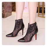 S-shoe C.h.r.i.s.t.i.a.n L.o.u.b.o.u.t.i.n Women's Solid Color Tulle Perspective Embroidery Lace Zipper Mid Block Heel Sandals Summer Daily Outing