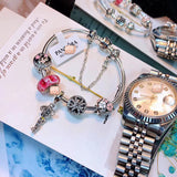 J-jewelry Pandora Silver Plated Snake Chain Charm Bracelets Crystal Beads Bracelet for Women