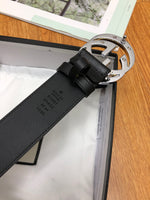 A-accessories GUCCI 3.8cm Men's Casual Leather Belt Trinity Style for Jeans Khakis Dress Leather Strap Silver Prong Buckle Belt
