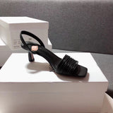 S-shoe N.E.O.U.S Summer Single Cusp Shoe Strappy Heels Solid Buckle Classics Color Block Shoes Slip-on strappy leather sandals with a geometric heel