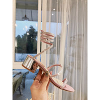 S-shoe R.e.n.e C.a.o.v.i.l.l.a Womens Chunky Block Low Mid Heel Lace Up Strappy Sandal Faux Suede Shoes