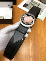 A-accessories GUCCI 3.8cm Men's Casual Leather Belt Trinity Style for Jeans Khakis Dress Leather Strap Silver Prong Buckle Belt