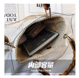 L-package Women PVC Transparent Handbag Tote Bamboo Handles Summer Beach Bag Bucket Shoulder Bag Crossbody Bag Cosmetic Shoulder Handbag