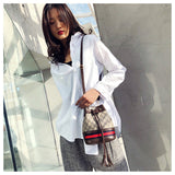 L-package Women Bag With Colorful Strap Bucket Bag Women PU Leather Shoulder Bags Messenger Bags with 2-Style Strap