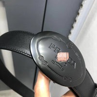 A-accessories Prada 3.4cm Men's Dress Belt Automatic Buckle Leather Ratchet Belt for for Dads, Husbands, Boyfriends, Brothers Gift with Box