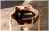 L-package 18-12-18cm Drawstring Bucket Bag for Women Cowhide Leather Crossbody Purse Shoulder Bag
