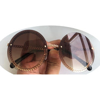 Sale Small Round Gold Chain Sunglasses For Women Brand Designer Fashion Gold Metal Girl Ladies For Rimless Sun Glasses UV400