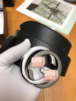 A-accessories GUCCI 3.8cm Men's Casual Leather Belt Trinity Style for Jeans Khakis Dress Leather Strap Silver Prong Buckle Belt