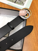 A-accessories GUCCI 3.8cm Men's Casual Leather Belt Trinity Style for Jeans Khakis Dress Leather Strap Silver Prong Buckle Belt