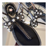 S-shoe R.e.n.e C.a.o.v.i.l.l.a Women's Beaded Flat Sandals Pearl Beach Toe Ring Casual Bohemia Summer Sandals