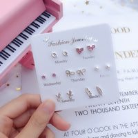 7 Pairs/set Of Simple One Week Earrings Set Fashion Earrings Combination Set Female Love Star Moon Flower Simple Cute Stud Earrings Jewelry