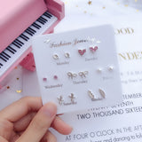 7 Pairs/set Of Simple One Week Earrings Set Fashion Earrings Combination Set Female Love Star Moon Flower Simple Cute Stud Earrings Jewelry