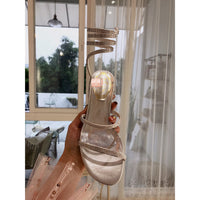 S-shoe R.e.n.e C.a.o.v.i.l.l.a Womens Chunky Block Low Mid Heel Lace Up Strappy Sandal Faux Suede Shoes