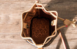 L-package 18-12-18cm Drawstring Bucket Bag for Women Cowhide Leather Crossbody Purse Shoulder Bag