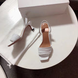 S-shoe N.E.O.U.S Summer Single Cusp Shoe Strappy Heels Solid Buckle Classics Color Block Shoes Slip-on strappy leather sandals with a geometric heel