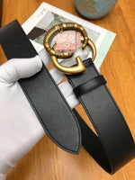 A-accessories GUCCI 3.8cm Men's Casual Leather Belt Trinity Style for Jeans Khakis Dress Leather Strap Silver Prong Buckle Belt