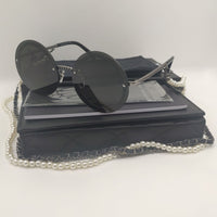 Sale Small Round Gold Chain Sunglasses For Women Brand Designer Fashion Gold Metal Girl Ladies For Rimless Sun Glasses UV400