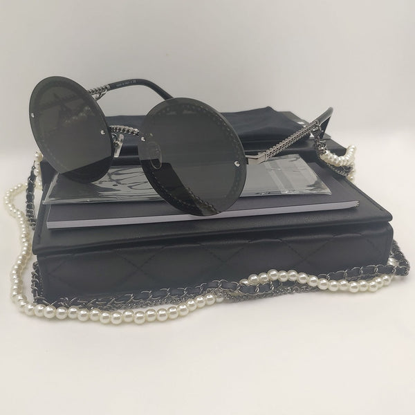 Sale Small Round Gold Chain Sunglasses For Women Brand Designer Fashion Gold Metal Girl Ladies For Rimless Sun Glasses UV400