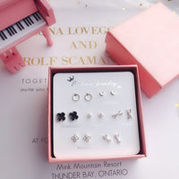 7 Pairs/set Of Simple One Week Earrings Set Fashion Earrings Combination Set Female Love Star Moon Flower Simple Cute Stud Earrings Jewelry