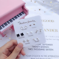 7 Pairs/set Of Simple One Week Earrings Set Fashion Earrings Combination Set Female Love Star Moon Flower Simple Cute Stud Earrings Jewelry