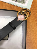 A-accessories GUCCI 3.8cm Men's Casual Leather Belt Trinity Style for Jeans Khakis Dress Leather Strap Silver Prong Buckle Belt