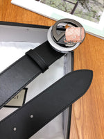 A-accessories GUCCI 3.8cm Men's Casual Leather Belt Trinity Style for Jeans Khakis Dress Leather Strap Silver Prong Buckle Belt
