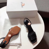 S-shoe N.E.O.U.S Summer Single Cusp Shoe Strappy Heels Solid Buckle Classics Color Block Shoes Slip-on strappy leather sandals with a geometric heel