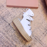 S-shoe MIU MIU Women High Shoes Adjustable Buckle Open Toe Wedges Shoes Summer Fashion Sandals