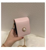 L-package Leather Makeup Lipstick Case with Mirror for Purse Cosmetic Pouch Travel Makeup Bag Holder Fits of Lipstick Travel Purse Storage with Chain