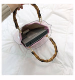 L-package Women PVC Transparent Handbag Tote Bamboo Handles Summer Beach Bag Bucket Shoulder Bag Crossbody Bag Cosmetic Shoulder Handbag