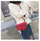 L-package Women Gate Saddle Shaped Crossbody Bag Shoulder Purse cowhide leather Adjustable shoulder strap-mini red
