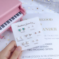 7 Pairs/set Of Simple One Week Earrings Set Fashion Earrings Combination Set Female Love Star Moon Flower Simple Cute Stud Earrings Jewelry