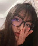 S-sunglasses Korean Style Rectangular Black Acetate Frame Anti Radiation Glasses For Loopy Women Oversized Shades for Women Glasses Frame Clear Lens Eyeglasses Elastic Temples Leg