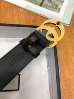 A-accessories GUCCI 3.8cm Men's Casual Leather Belt Trinity Style for Jeans Khakis Dress Leather Strap Silver Prong Buckle Belt