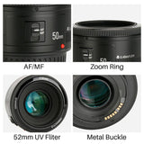 E-electronic YONGNUO YN 50mm YN50mm F1.8 Large Aperture Auto Focus Lens For Nikon D800 D300 D700 D3200 D3300 D5100 D5200 D5300 DSLR Camera For Canon Rebel T6 EOS 700D 750D 800D 5D Mark II IV 10D 1300D